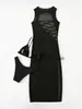 Vestido de Playa Transparente de Malla sin Mangas Europeo y Americano Negro para Mujer con Cordón Lateral y Abertura Vestido Largo Maxi Cubre Traje de Baño