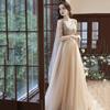 Vestido de Noche Color Champagne para Mujer, Nuevo Estilo Verano 2026, Elegante Vestido de Anfitrión con Borlas para Exámenes de Arte, Reuniones Anuales y Banquetes