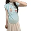 Camiseta de Manga Corta Ligeramente Volante con Estampado Floral Denso de Albaricoque Estilo Coreano para Mujer, Diseño de Verano, Corte Delgado de Nicho, Favorecedor, Top de Hombro Regular