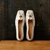 Zapatos Mary Jane para Mujer de Piel de Vaca Genuina Estilo Vintage Francés con Hebilla de Anillo Metálico, Punta Cuadrada, Diseño Fruncido, Tacón Grueso
