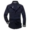 Ebay Camisa Militar Herramientas Camisa de Hombre Casual Multibolsillos Algodón Puro Color Sólido Manga Larga