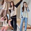 Traje de Pijama de Algodón Color Crema Susu Xixi Mis Smiley para Mujer Otoño e Invierno Pantalones Manga Larga Ropa de Casa Estilo Coreano Estudiante