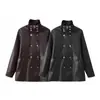 Comercio Exterior Otoño e Invierno Nueva Ropa de Mujer Moda Europea y Americana Sencilla Cuello Alto Cintura con Cordón Manga Larga Longitud Media Chaqueta de Cuero