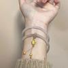 Pulseira de vidro de um passo atacado nó plano trançado ouro fosco trevo de quatro folhas pingente de conta de ouro pulseira tilintante presente para namoradas