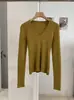 Top de punto KEKEZOON de corte ajustado con cuello en V, capa base versátil de color liso para otoño, elegante camisa de manga larga 9152