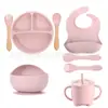 Baberos de Silicona, Baberos para Alimentar Bebés, Baberos Impermeables de Grado Alimenticio para Comer, Baberos Finos para Saliva, Juego de Vajilla Infantil Anti-Suciedad