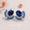 Pendientes de Lujo Ligero Estilo Palacio Retro en Forma de Abanico con Corindón Rojo, Zafiro y Circonita, Pendientes de Diseño de Nicho de Gama Alta para Mujer