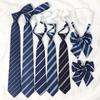 Corbata Azul a Rayas Estilo Japonés para Camisas, Patrón Perezoso Estilo Universitario Jk, Pajarita Anudada a Mano para Mujer, Dk para Hombre