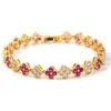 Pulseira Colorida de Pedra Preciosa Flor de Trevo de Quatro Folhas Transfronteiriça Europeia e Americana, Fashionável e Versátil, Luxo Leve com um Toque de Alto Padrão, Pulseira de Cobre Cravejada com Zircônia de Diamante Completo