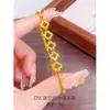 Pulseira de Latão Banhado a Ouro Oca Brilhante Gelo Triturado Trevo de Quatro Folhas Melancia, Joia Floral Elegante e de Alta Qualidade