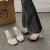 Sandálias de Cristal Estilo Fada com Strass, Moda 2025 para Uso Externo, Sapatos Transparentes de Salto Alto para Mulheres, Sandálias de Salto Grosso para o Verão