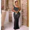 C6818 Moda Europea y Americana Transfronteriza Aliexpress Amazon Vestido Largo de Color Sólido con Pedrería y Cuello Diagonal para Mujer