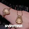 Joyas: Collar de Buda de Barriga Grande de Jade Espuma Agua Clara Hielo, Estilo Chino Nuevo, Pulsera de Buda de Cristal con Pedrería, Juego de Anillos
