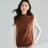 26 Otoño Nuevo Estilo Esencial para Vestir Chaleco de Punto Cepillado de Cachemira Holgado Sin Mangas de Cuello Alto 23005