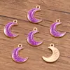 Pó de Cebolinha DIY Joias de Liga Pequenos Acessórios Ouro KC Esmalte Óleo Gotejante Charme Coração Amor Estrela de Cinco Pontas Lua Pingente com Glitter