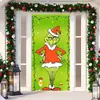 Decoración de Cubierta de Puerta de Navidad Tela Colgante Monstruo Peludo Verde Cubierta de Puerta Grinch Cortina de Puerta Grinch de Navidad Tapiz de Año Nuevo Juego de Puerta Fondo