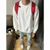 Sudadera gris con estampado floral blanco, corte limpio, peso pesado para hombre, otoño, sudadera con capucha retro americana elegante, corte holgado, prenda exterior