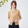 Malha com Decote V 2026 Primavera e Outono Novo Estilo Brilhante Seda Strass Suéter Emagrecedor Versátil Curto Cardigã Top Feminino