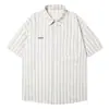 Fabricante Directo Camisa Rayada de Manga Corta para Hombre Verano Nuevo Retro Japonés Camisa de Manga Corta Holgada Casual High Street