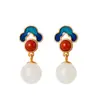 Ouro de Areia Vietnamita Estilo Chinês Coisas Boas com Nuvens Auspiciosas Pingente de Anel de Jade Branco Conjunto de Joias Colar Brincos
