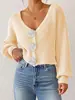 Cárdigan de Punto para Mujer con Botón Decorativo Hecho a Mano con Ganchillo Estilo Europeo y Americano Transfronterizo Suéter de Punto Chaqueta Corta de Moda Callejera