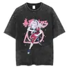 Camiseta Masculina Street Style Hip-Hop Lavada com Estampa de Desenho Animado Naruto, Camiseta de Algodão de Manga Curta para o Verão, Top Vintage
