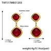 Acero Inoxidable Corte Cuadrado Borde de Pan Piedra de Vidrio Colgante Pendientes Collar Pulsera Set de Joyería Chapado en Oro de 18K