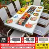 Mesas y Sillas Nórdicas de Exterior Mojia, Aleación de Aluminio con Acabado de Madera, Mesas con Parrilla Eléctrica y de Carbón, Mesas y Sillas para Barbacoa de Exterior en Patio para Uso Doméstico