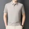 Camiseta Sem Costura Mercerizada Masculina Manga Curta Tecido Gelo Fresco Respirável Casual de Negócios Jovem e Meia-Idade Bolso com Aba Lapela Polo