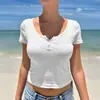 Kaikuo Comercio Transfronterizo 2026 Primavera/Verano Nuevo Top Camiseta de Manga Corta para Mujer Y2K Ceñido a la Cintura con Botones y Costilla
