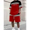 Conjunto de Camiseta e Shorts Estampado Digital 3D com Letras Degradê de Verão da TEMU Padrão Tendência Masculino Conjunto de Duas Peças