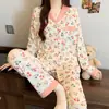 Cardigan longo de manga comprida com laço fofo e macio para menina, tecido enrugado estilo coreano ins, pijama, conjunto de roupas para casa de alto valor para mulheres, atacado