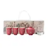Juego Completo de Kung Fu Té Dinastías Tang y Song con Diseño de Mariposa Estampada en Oro, Juego de Gaiwan para el Hogar, Juego en Caja de Regalo, Juego de Té Completo Rojo Rouge
