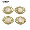 Wt-Pc020 Conector de Pingente Estilo Religioso Mais Vendido com Incrustação de Concha Branca Natural e Pérola Banhado a Ouro 18K Joia