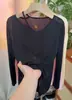 Camiseta Cover-Up Casual de Manga Larga con Protección Solar de Seda de Hielo para Mujer, Verano Simple Versátil Holgada Transpirable Color Sólido Top Adelgazante