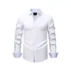 Camisa Masculina de Manga Longa Transfronteiriça com Acabamento em Cor Contrastante, Camisa Xadrez Color-Blocked, Camisa Masculina Elástica Sem Ferro com Toque de Alto Padrão