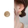 Aretes Franceses de Oreja Perezosa Huecos Avanzados Circonia Chapado en Cobre Oro de 18K Pendientes de Moda Hemisféricos con Textura para Mujeres