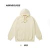 Suéter com capuz e zíper em algodão terry CVC 330g, ombro caído, corte amplo, estilo retrô americano, casaco pullover para casal