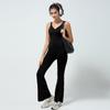 Traje de Yoga Enterizo Ajustado de Secado Rápido, Sensación Nude, Deportivo Casual, Entrenamiento de Fitness, Danza, Cintura Alta, Micro Acampanado, Traje Enterizo