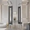 Manija de Puerta de Vidrio de Acero Inoxidable Manija Envainada en Cuero Caja de Hotel Manija de Puerta Doble de Madera Maciza Negra Personalizada