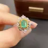 Anillo de Esmeralda Natural Transfronterizo de Amazon Plata S925 Piedra Principal 5*7 Joyería de Lujo Venta Directa de Fábrica