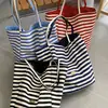 Set Bolsa de Lona Rayada Doble Cara Estilo Coreano Moda Bolso Tote Casual Bolso de Hombro Simple Versátil Gran Capacidad