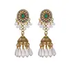 Pendientes de Estilo Étnico Bohemio Más Vendidos Transfronterizos para Mujer, Colgantes de Oreja con Campanas Florales Incrustadas de Pedrería y Borlas, Adornos de Oreja Retro Europeos y Americanos