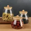 Frasco de Almacenamiento, Frasco para Granos, Tapa Redonda de Bambú, Lujo Ligero, Gran Capacidad, Caja Sellada de Vidrio para Almacenamiento de Snacks, Frutos Secos y Alimentos