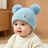Gorro para Bebé Otoño e Invierno Cálido Gorro de Lana para Bebés Niños y Niñas Lindo Oso Gorro de Punto