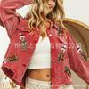 24 Transfronterizo ins Nuevas Explosiones Otoño e Invierno Chaqueta de Mujer Lentejuelas de Papá Noel Traje de Béisbol Chaqueta Vieja de Pana