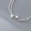 Nalan Plata S925 Exquisito y Sencillo Ins Nicho Doble Capa Diamante Ojo de Gato Pulsera de Cuentas Ajustable por Tirador S8178