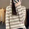 Ropa interior otoño e invierno reducción de edad tejido con capucha transfronterizo casual estilo coreano suéter a rayas mujer holgado nuevo sudadera capa base