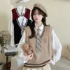 Chaleco de Punto Estilo Universitario para Mujer Otoño e Invierno Chaleco Exterior para Vestir de Capa Suelto Cuello en V Sin Mangas Chaleco Suéter