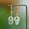 Pendientes con hebilla de anillo de agua clara, chapados en jade de 18 quilates, pendientes de doble anillo de agua clara en oro, elegantes y suaves, que combinan con todo, estilo nacional.